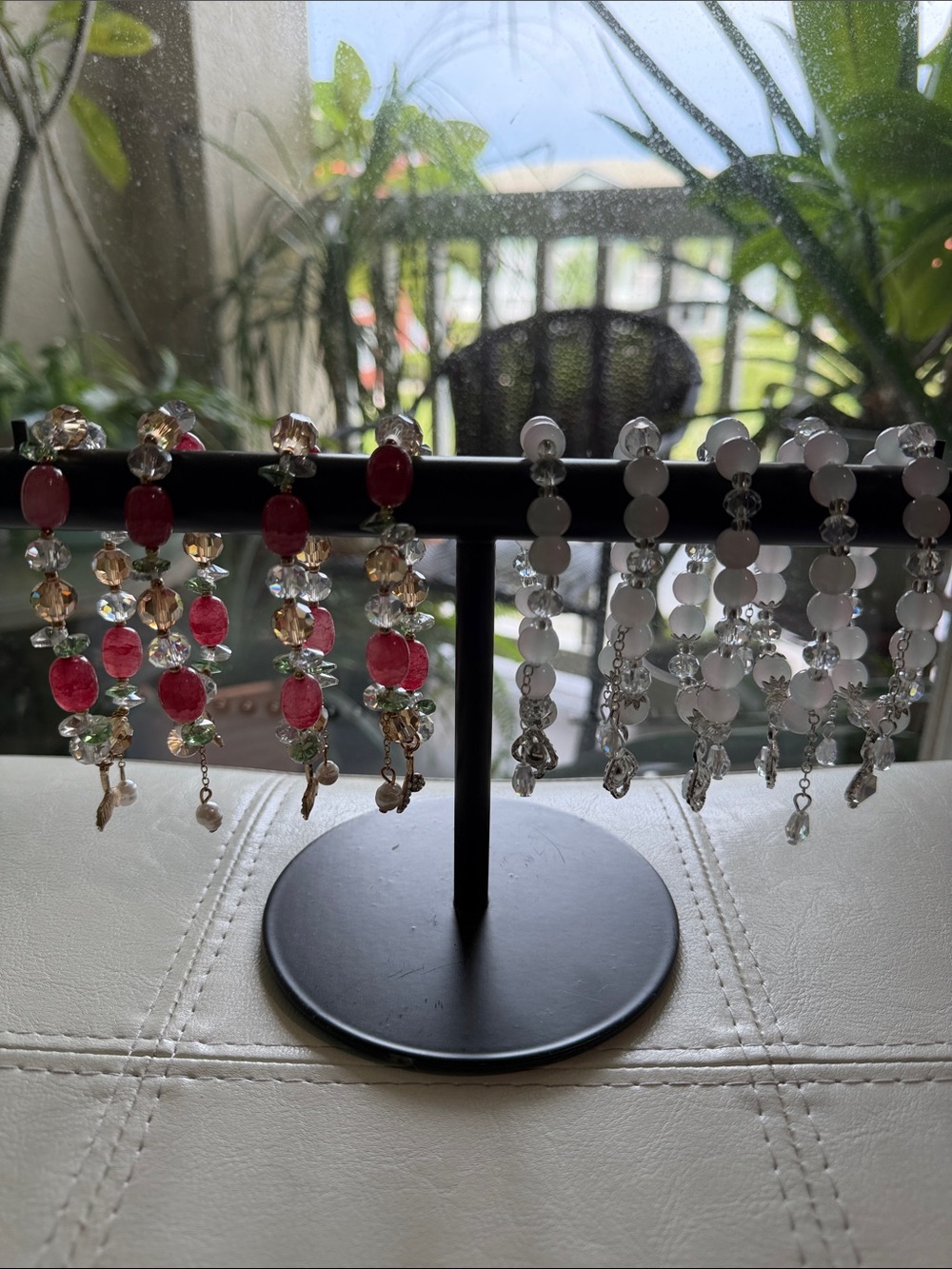 Pink and White Beaded Stretch Bracelets Set - Women Jewelry